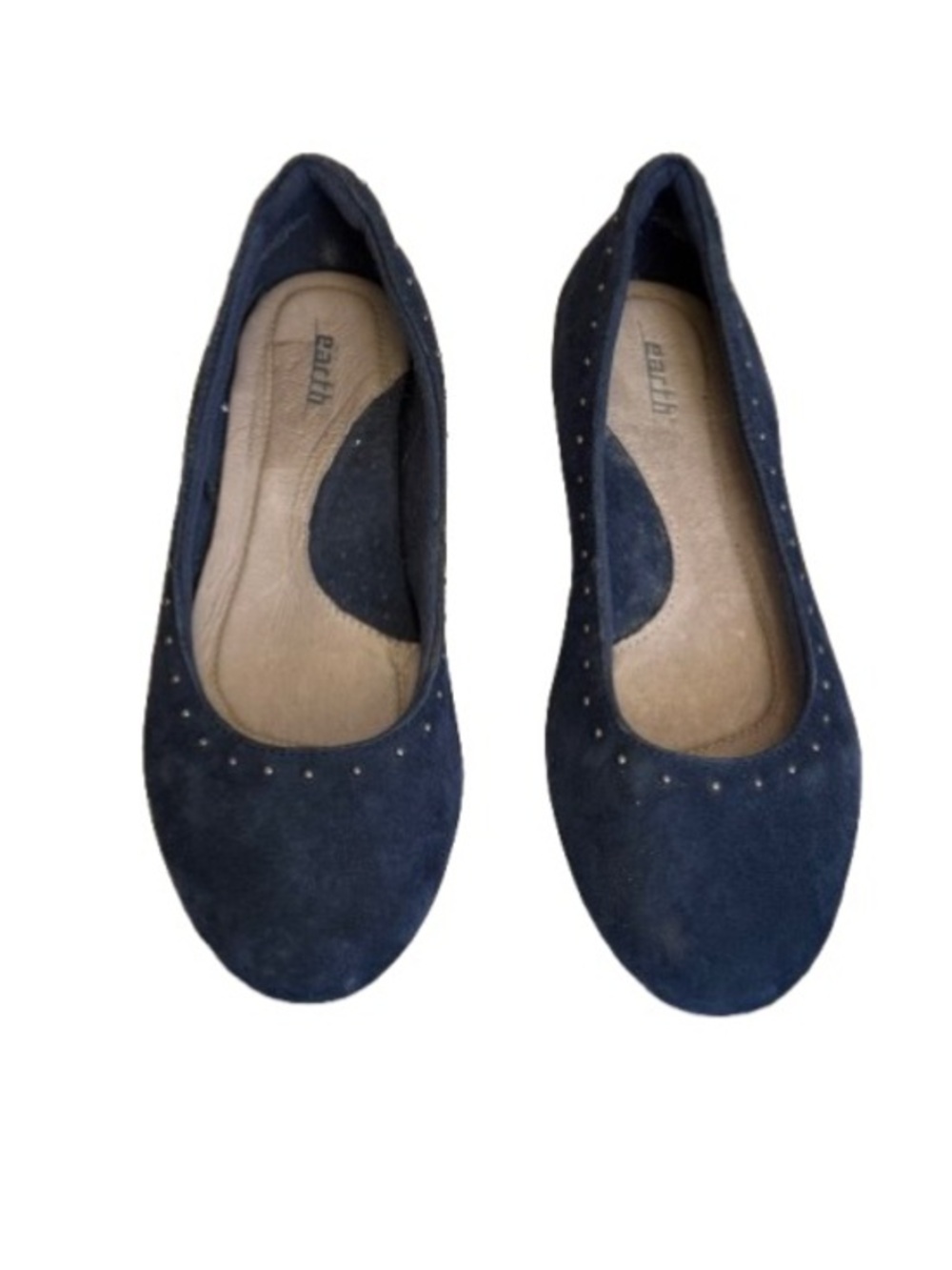 Earth Navy Suede Studded Ballet Flats Comfort Shoes Size